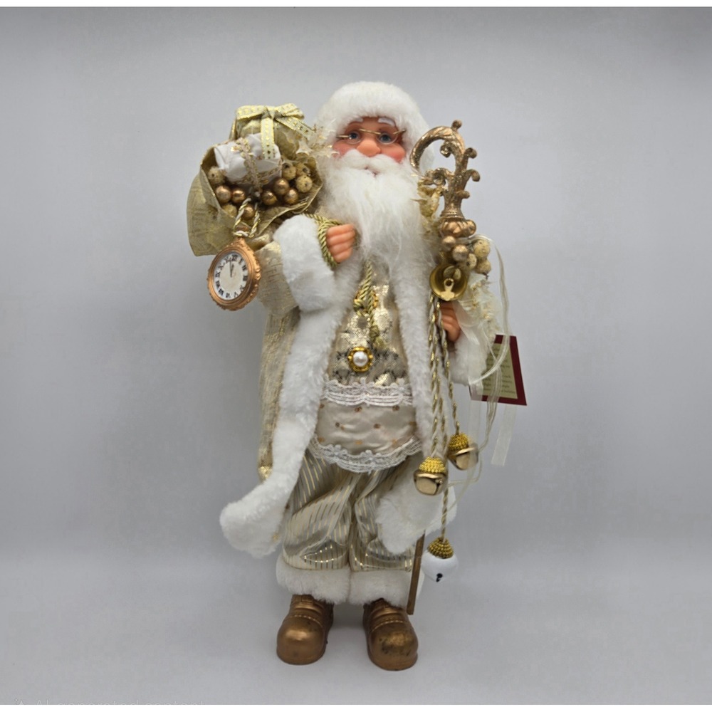 Windy Hill Collection Santa Claus Figurine Gold White Holiday Decor Christmas
